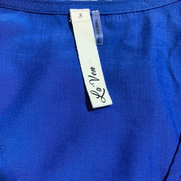 La’ Ven Belted Flutter Sleeve V Neck Top Blouse Blue Women Small - Picture 5 of 5